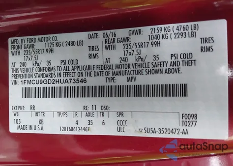 2017 Ford Escape Se из США, поврежденный, VIN 1FMCU9GD2HUA73546